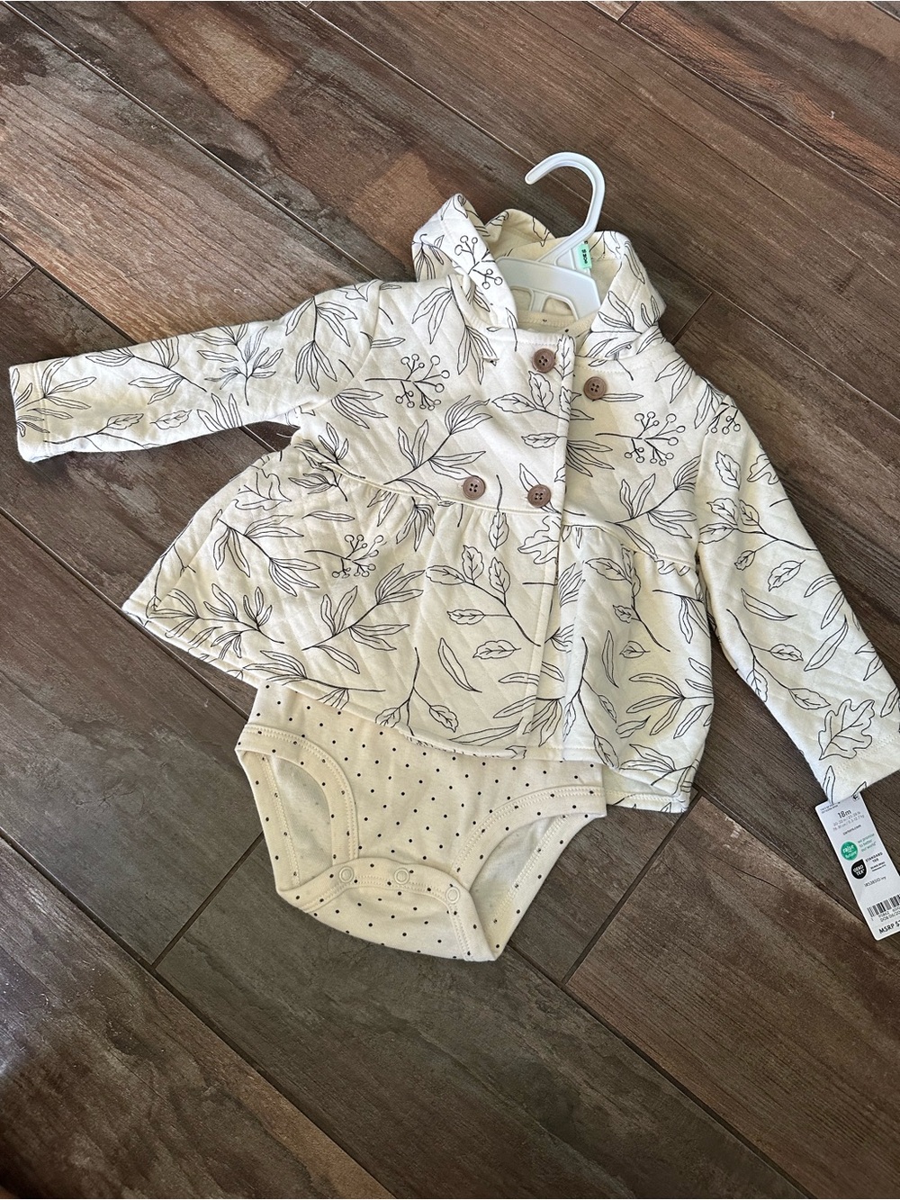 Carters 18m Cream Floral Button Front Baby Jacket & Bodysuit